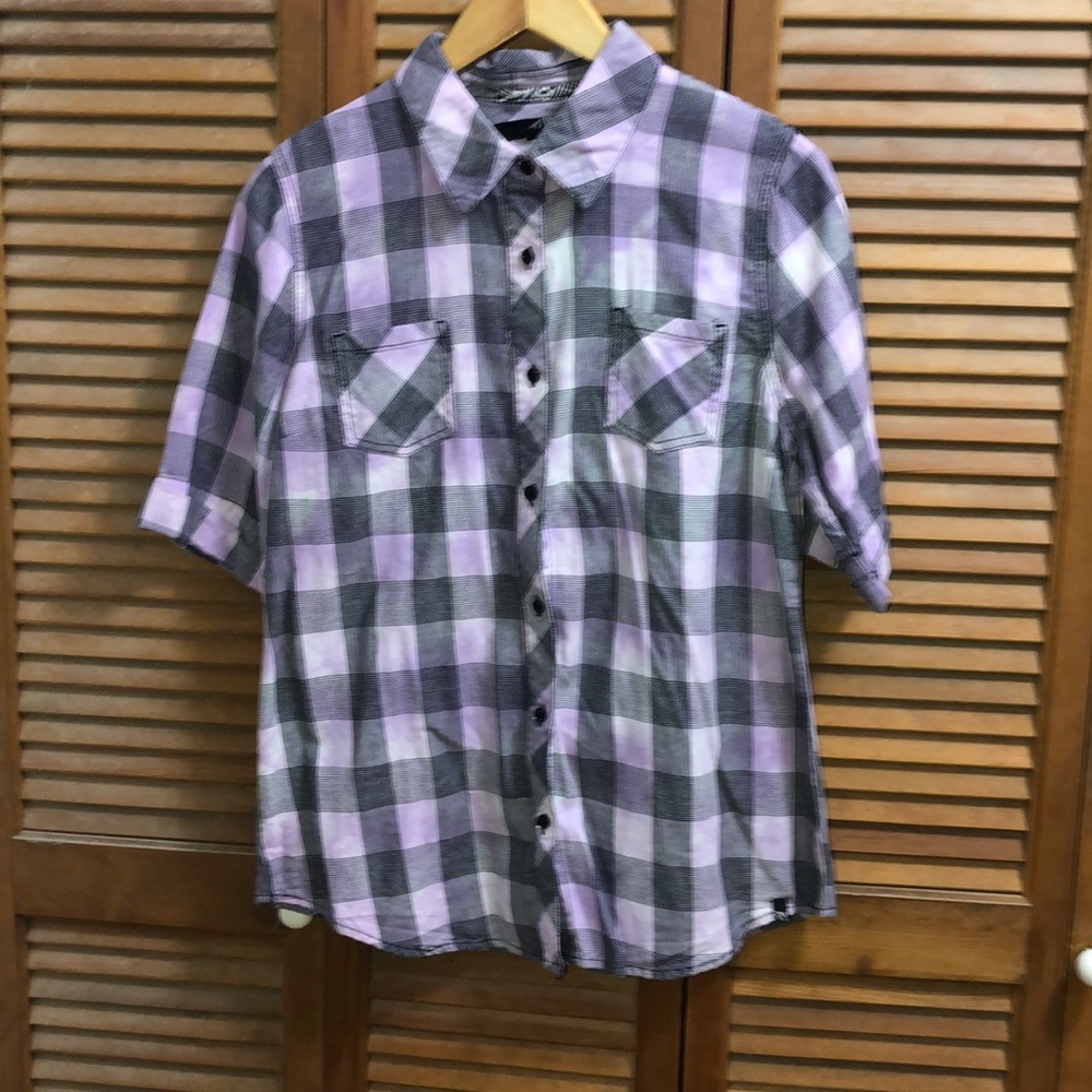 Volcum purple cotton plaid button front shirt